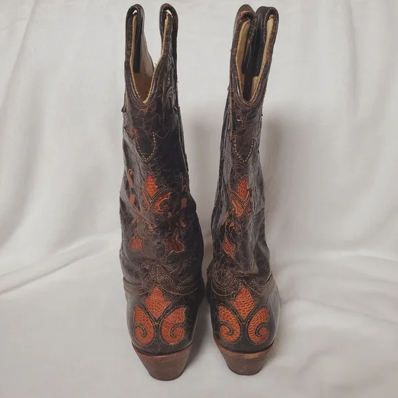Ladies Corral Brown Goat Leather Distressed Pointed Toe Western Boots Size 7.5 M